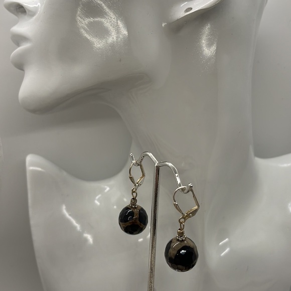 Gorgeous Bead Earrings, Browns, Animal Print, Pattern, Neutral, Sterling Silver - Picture 3 of 5